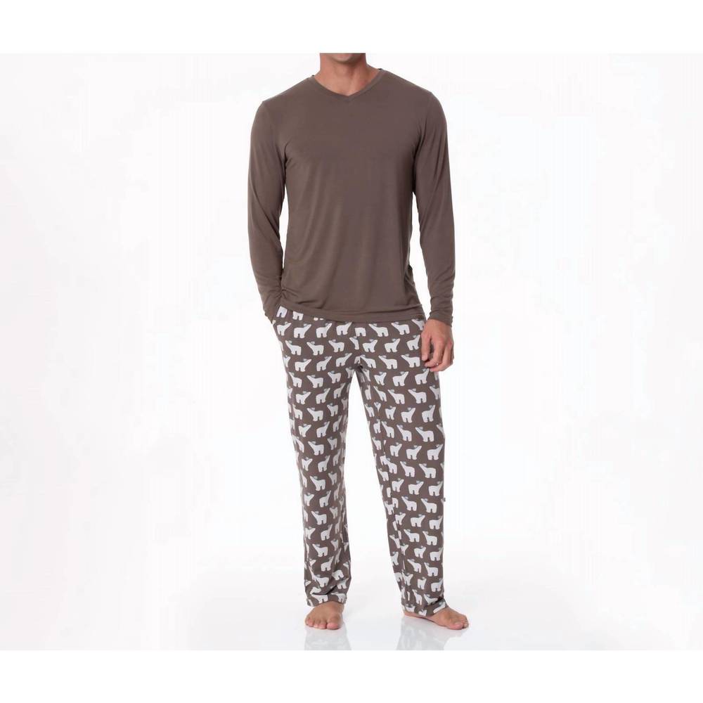 NEW KICKEE men's print pajama pants in coffee polar bears